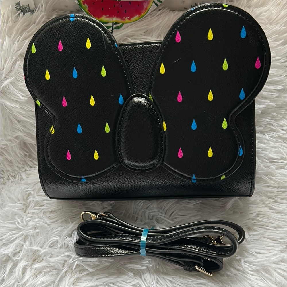 Black Bow Bag with Colorful Raindrop Design